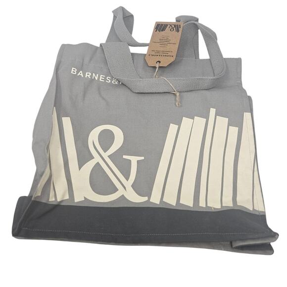NEW Barnes Noble Gray Book Canvas Tote Large School Casual Travel College - Picture 1 of 3